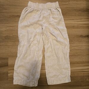 Tahari Womens Wide Leg Linen Cropped Pants Small Green Elastic Waist Pockets